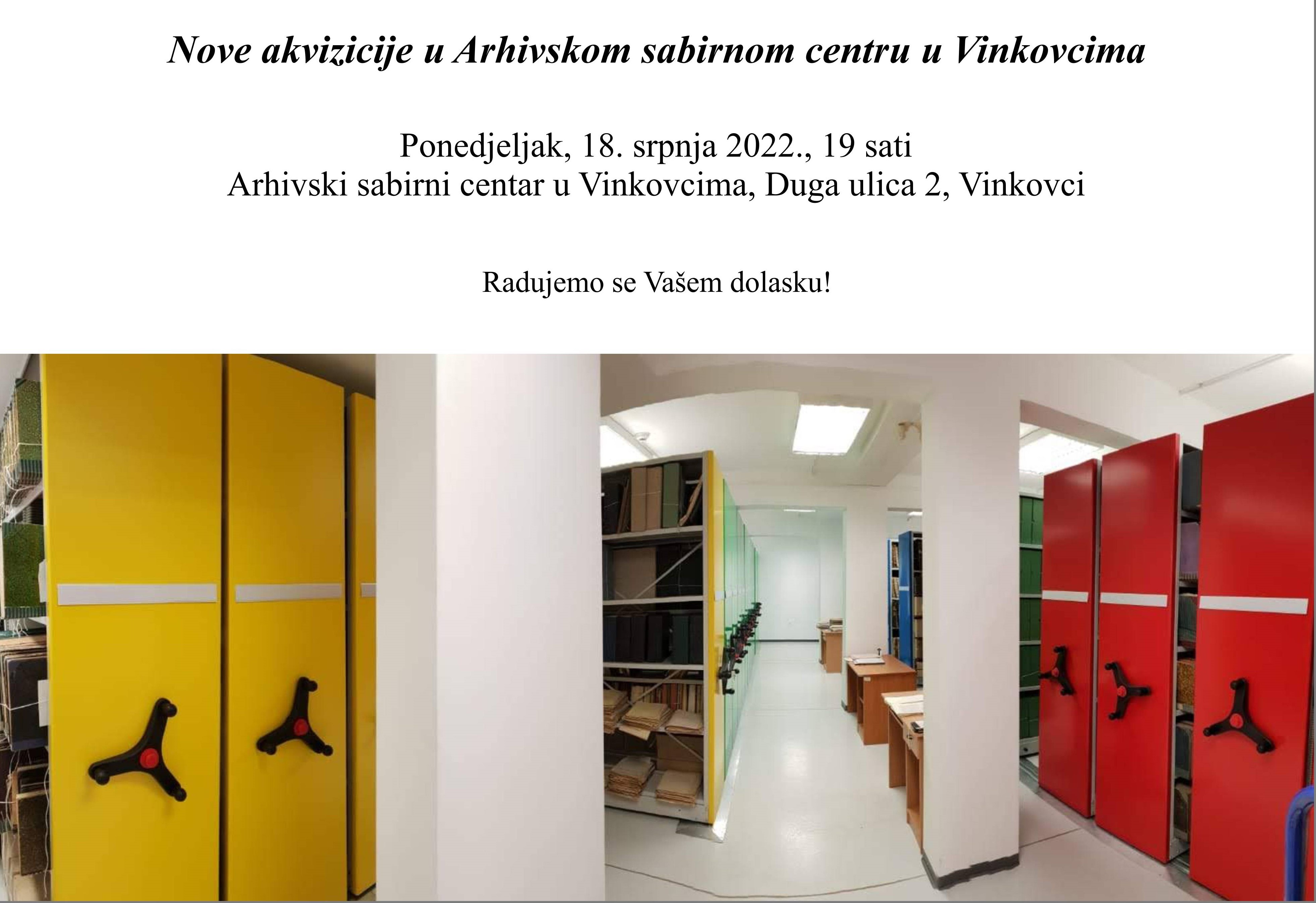 Javno predavanje: Nove akvizicije u Arhivskom sabirnom centru u Vinkovcima